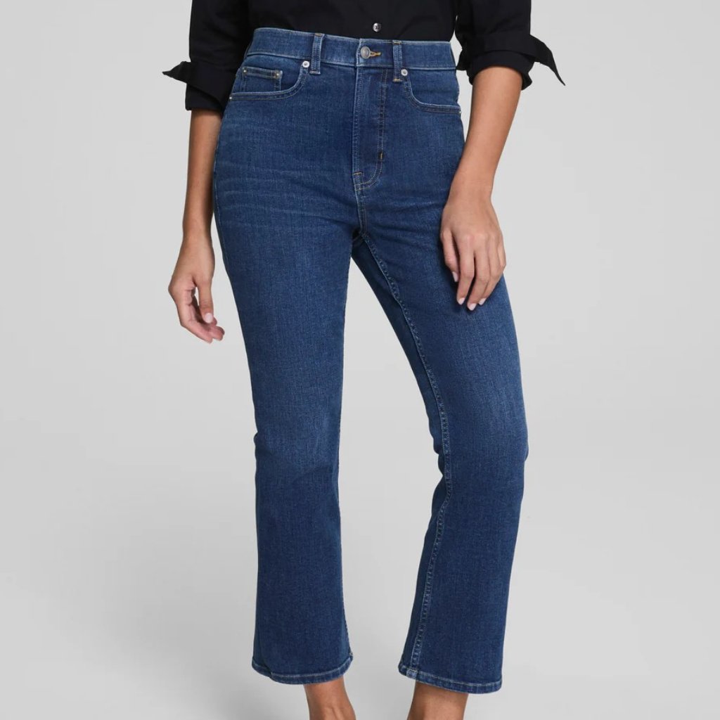Spanx New Women's Blue Spanxsculpt Redefine Kick Cropped Flare Jeans - Size 10